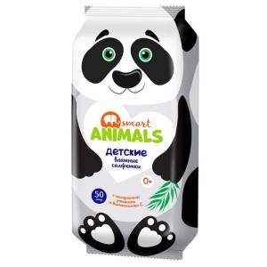 Салфетки влажные Smart Animals детские с ромашкой и витамином Е 50шт